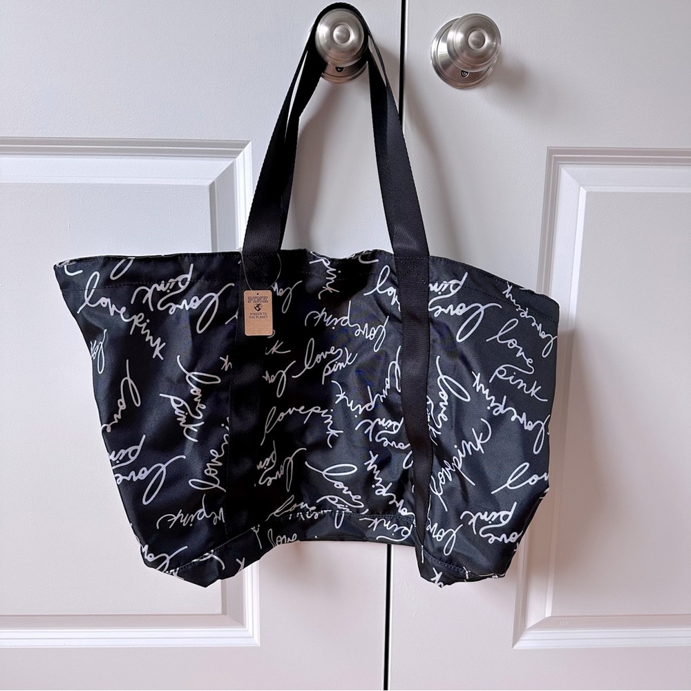 NWT PINK by Victoria’s Secret Weekend Bag, Black with White “love pink” logo